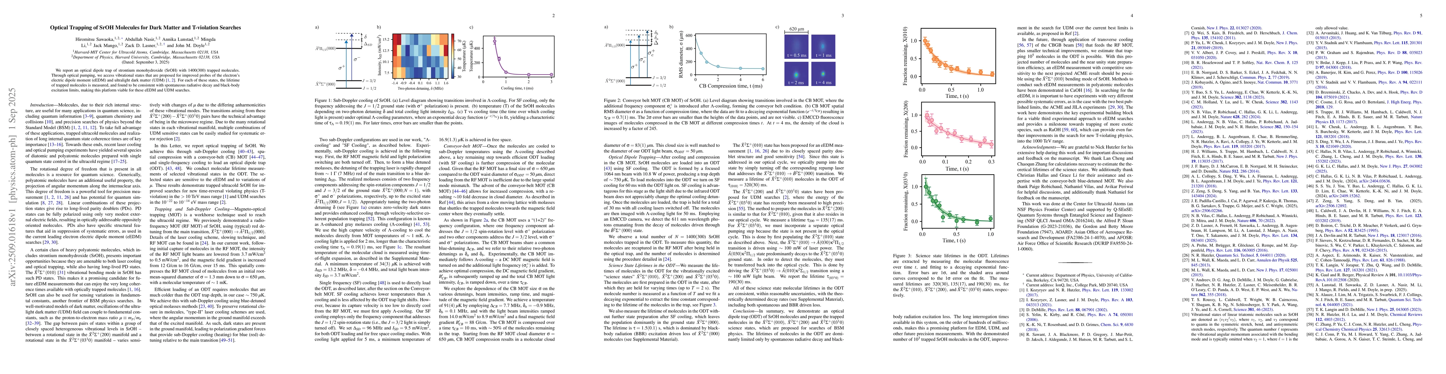 Thumbnail for Optical Trapping of SrOH Molecules for Dark Matter and T-violation
  Searches