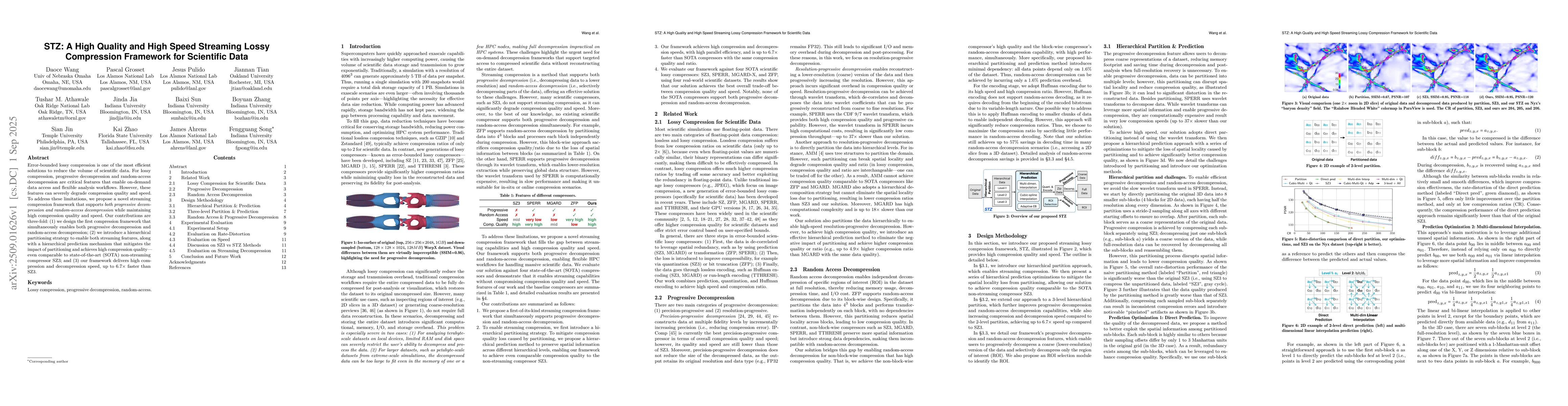 Thumbnail for STZ: A High Quality and High Speed Streaming Lossy Compression Framework
  for Scientific Data