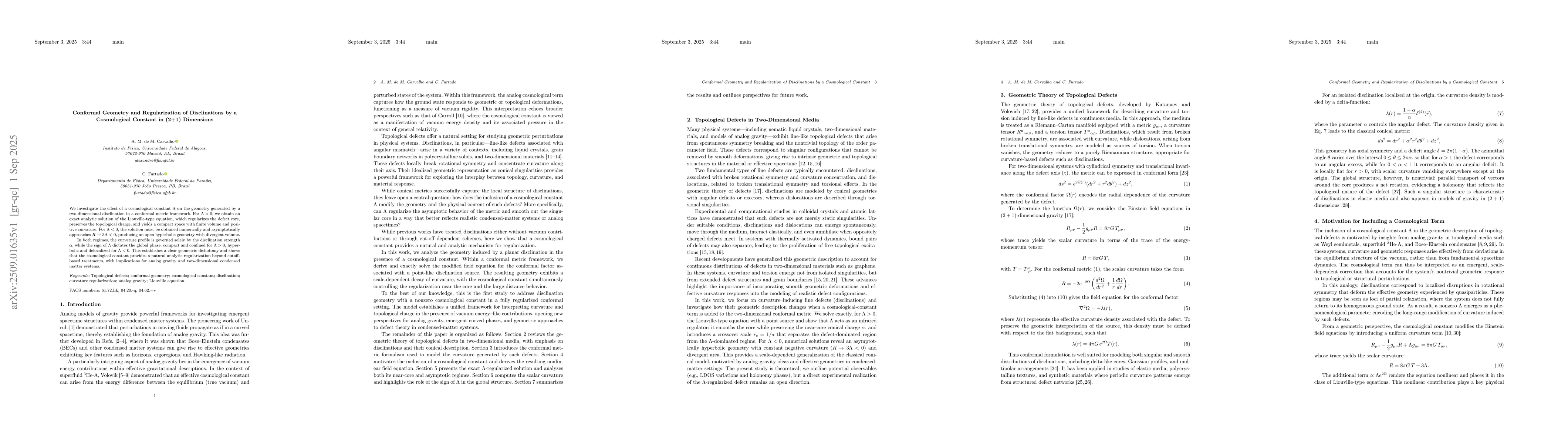 Thumbnail for Conformal Geometry and Regularization of Disclinations by a Cosmological
  Constant in $(2+1)$ Dimensions