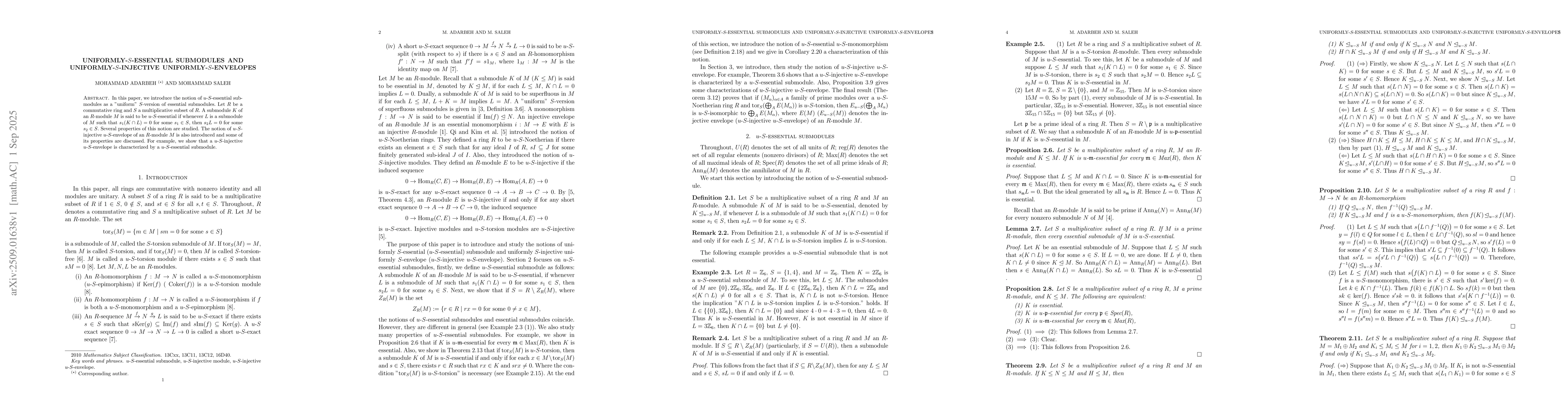 Thumbnail for Uniformly-S-essential submodules and uniformly-S-injective
  uniformly-S-envelopes