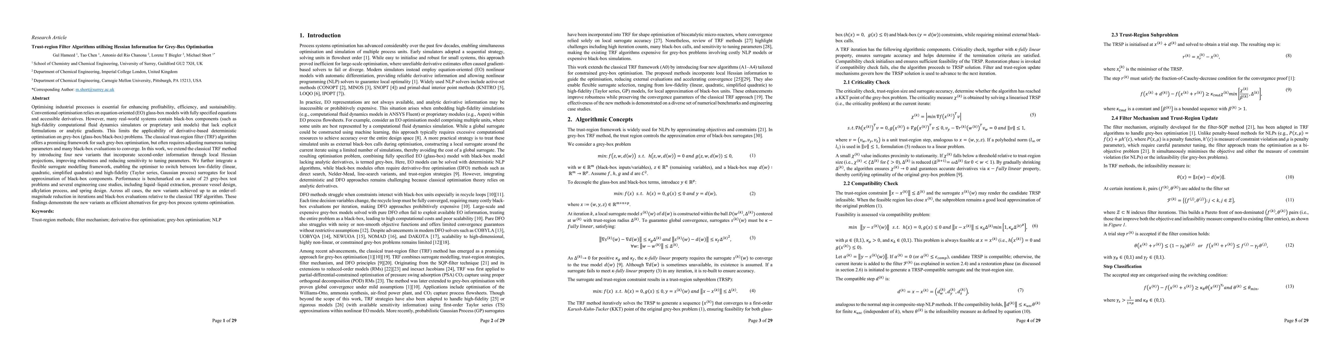 Thumbnail for Trust-region Filter Algorithms utilising Hessian Information for
  Grey-Box Optimisation