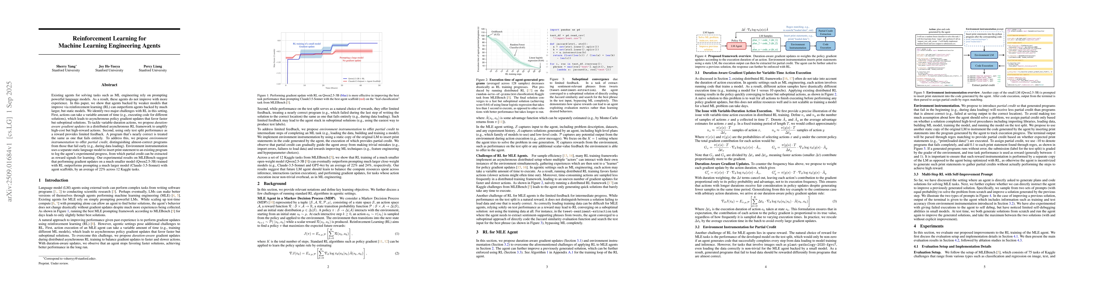 Thumbnail for Reinforcement Learning for Machine Learning Engineering Agents
