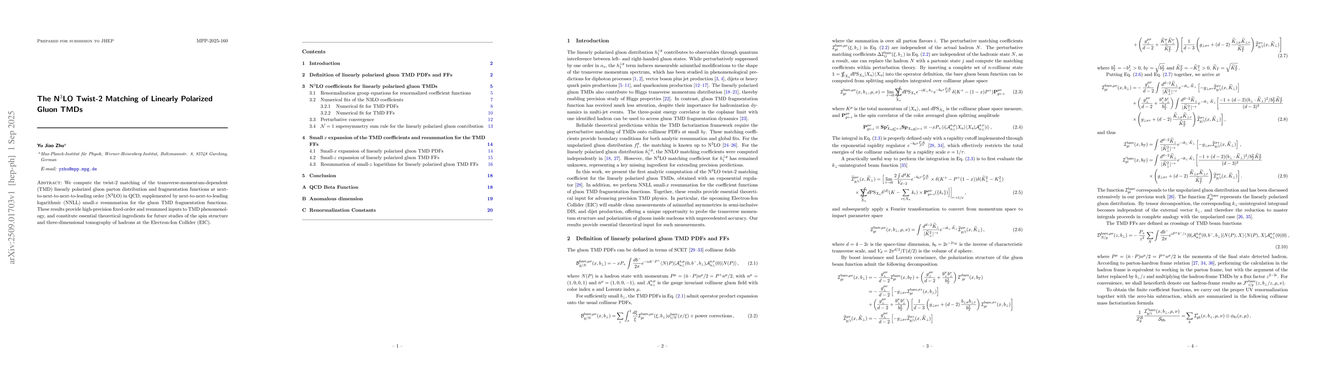 Thumbnail for The N$^3$LO Twist-2 Matching of Linearly Polarized Gluon TMDs