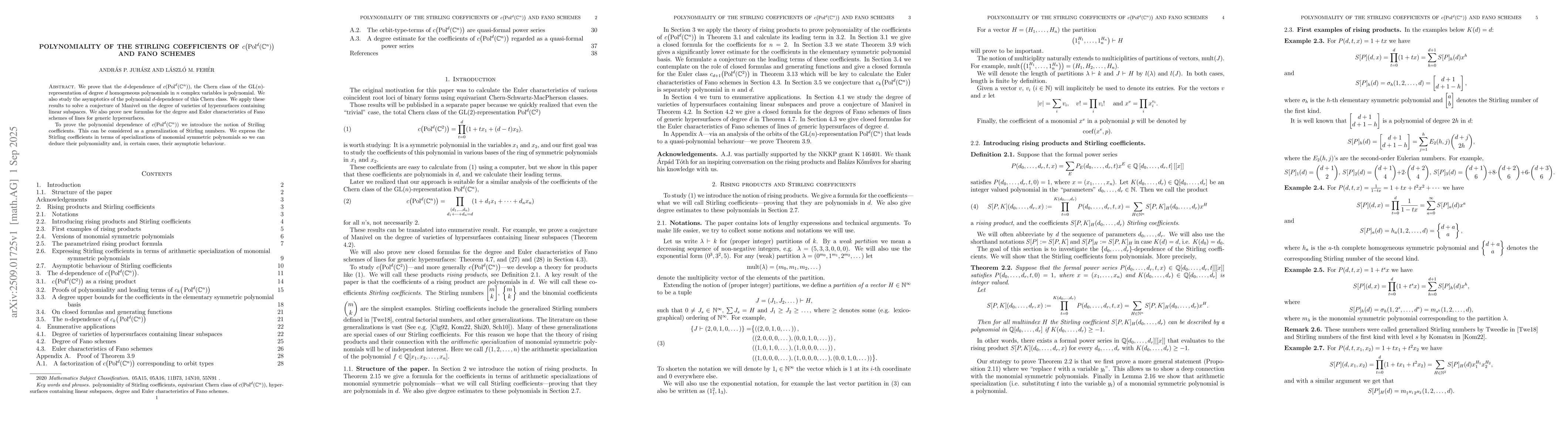 Thumbnail for Polynomiality of the Striling coefficients of
  $c(\mathrm{Pol}^d(\mathbb{C}^n))$ and Fano schemes