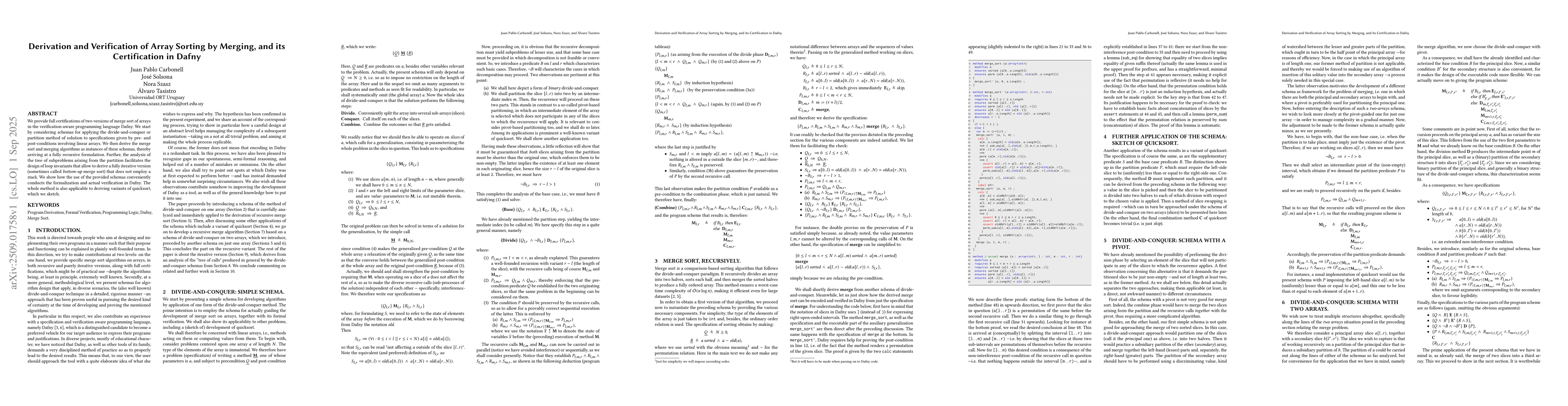 Thumbnail for Derivation and Verification of Array Sorting by Merging, and its
  Certification in Dafny