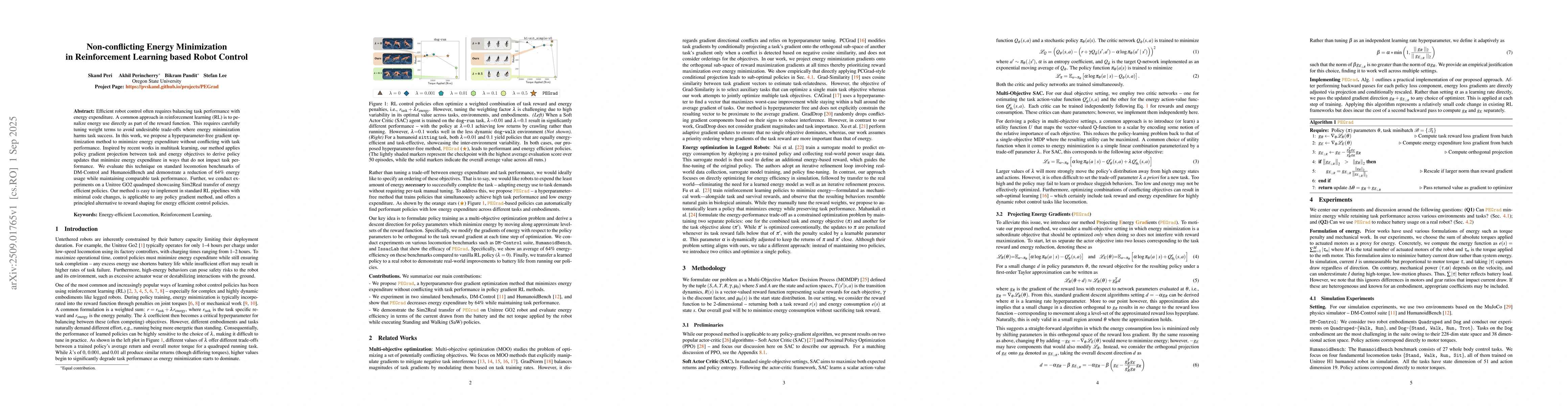 Thumbnail for Non-conflicting Energy Minimization in Reinforcement Learning based
  Robot Control