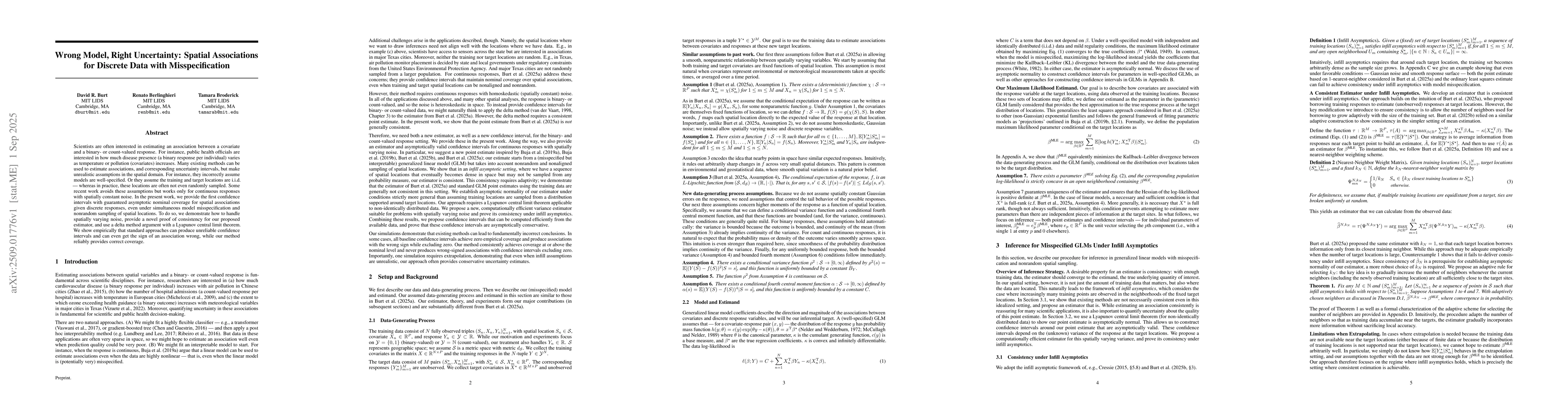 Thumbnail for Wrong Model, Right Uncertainty: Spatial Associations for Discrete Data
  with Misspecification