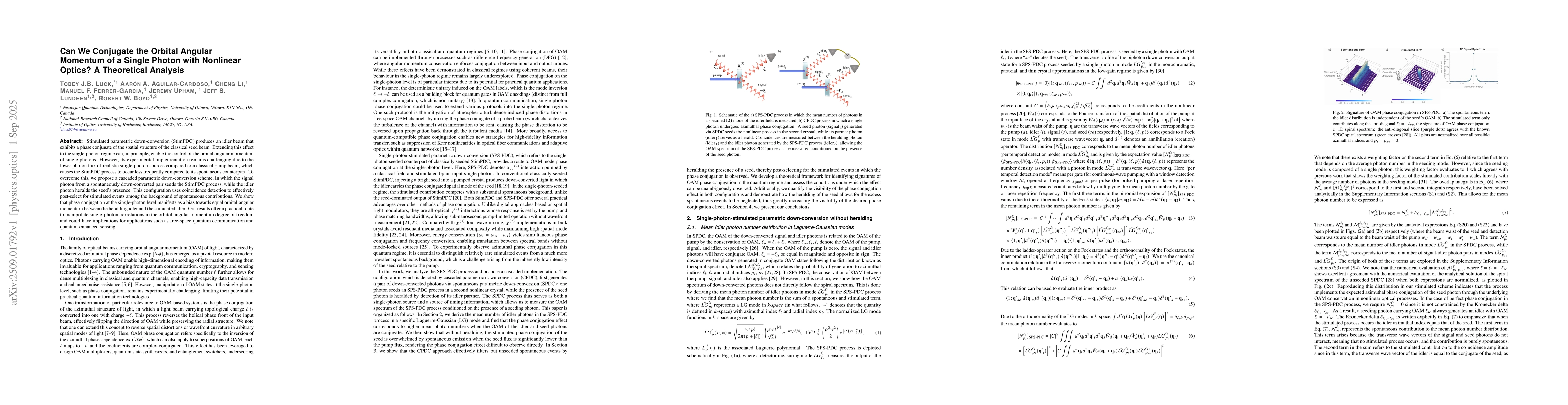 Thumbnail for Can We Conjugate the Orbital Angular Momentum of a Single Photon with
  Nonlinear Optics? A Theoretical Analysis
