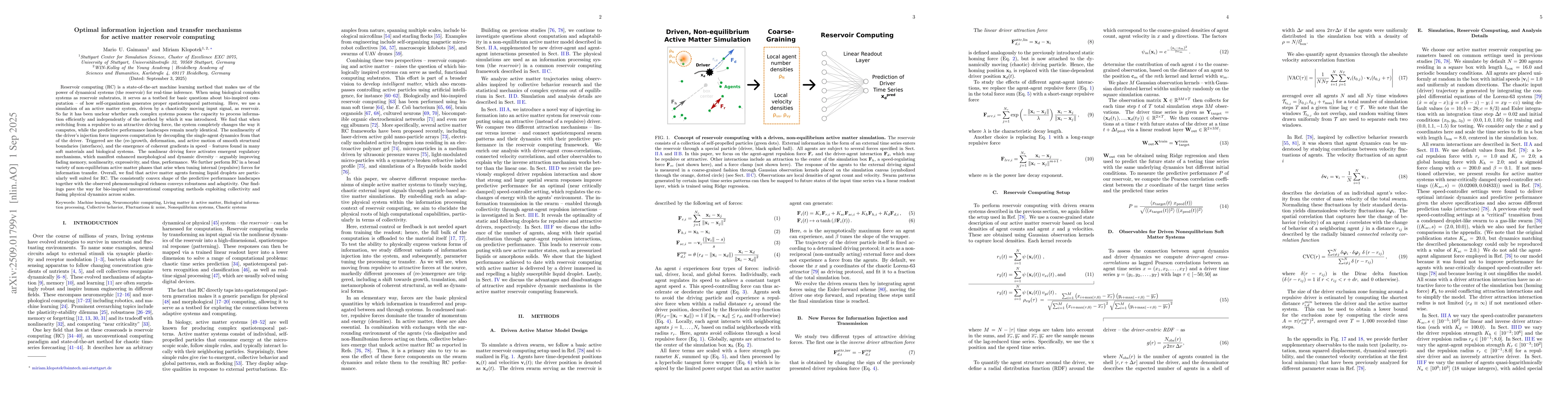Thumbnail for Optimal information injection and transfer mechanisms for active matter
  reservoir computing