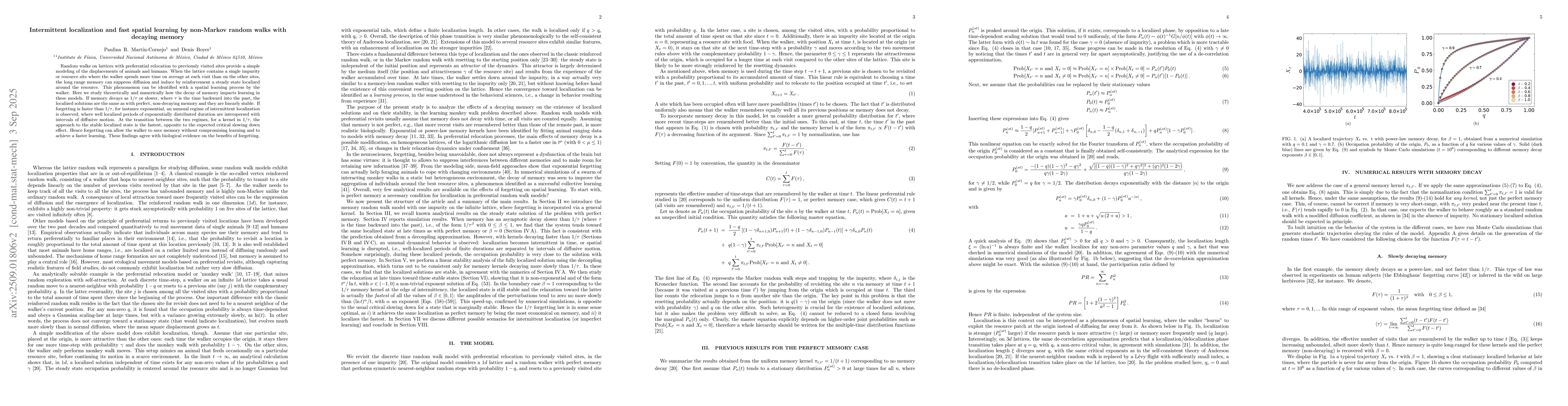 Thumbnail for Intermittent localization and fast spatial learning by non-Markov random
  walks with decaying memory