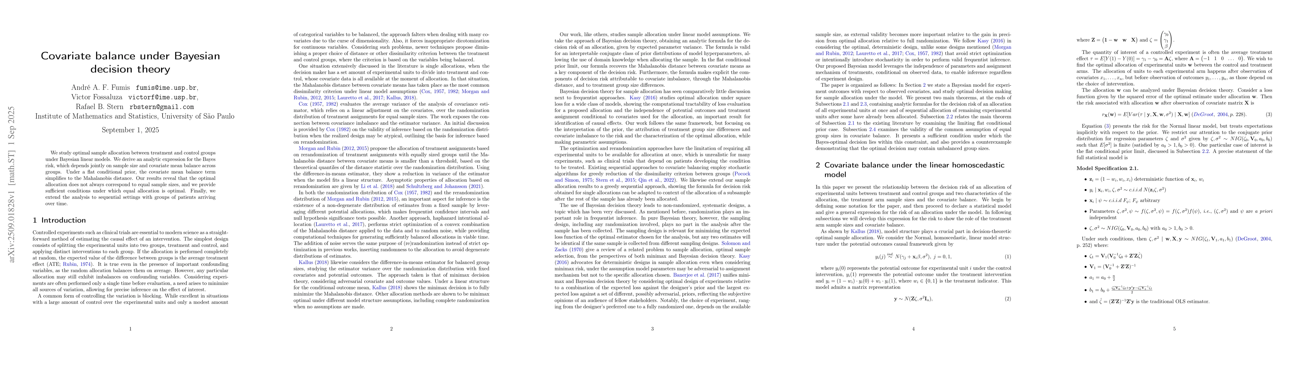 Thumbnail for Covariate balance under Bayesian decision theory