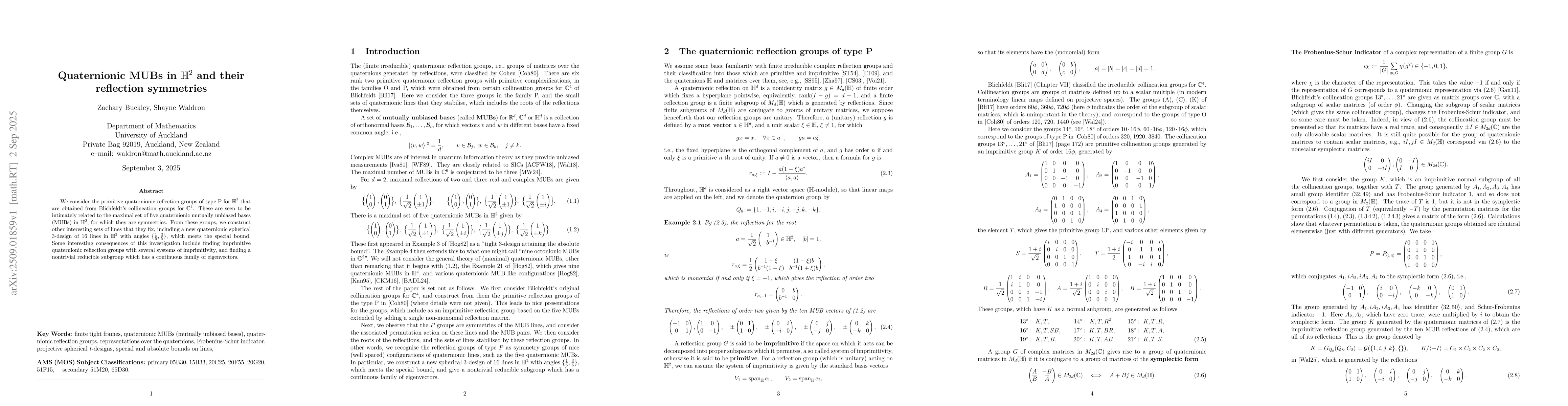 Thumbnail for Quaternionic MUBs in H^2 and their reflection symmetries