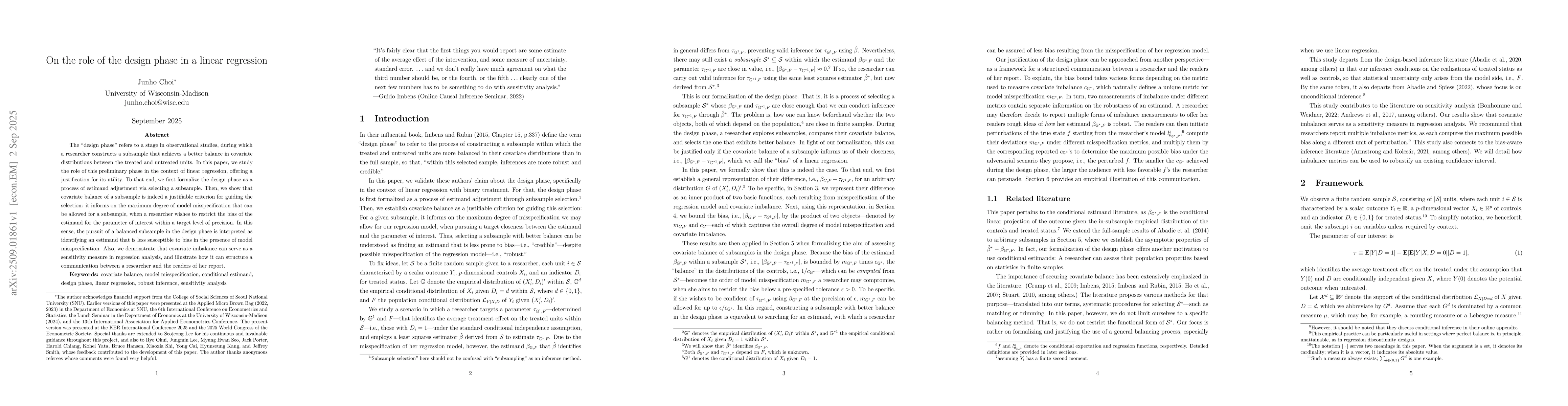 Thumbnail for On the role of the design phase in a linear regression