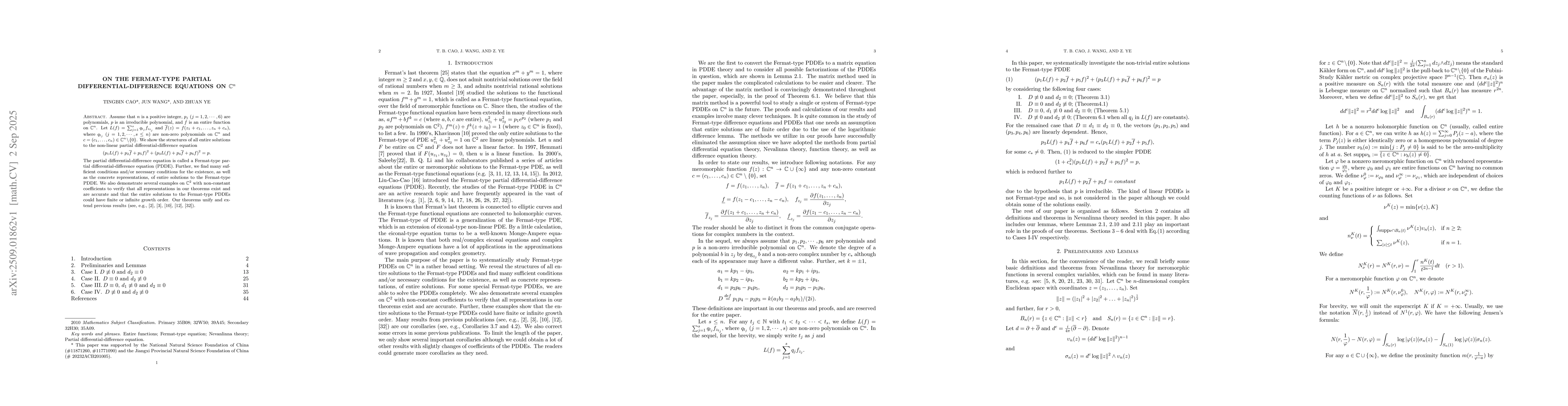 Thumbnail for On the Fermat-type partial differential-difference equations on
  $\mathbb{C}^n$