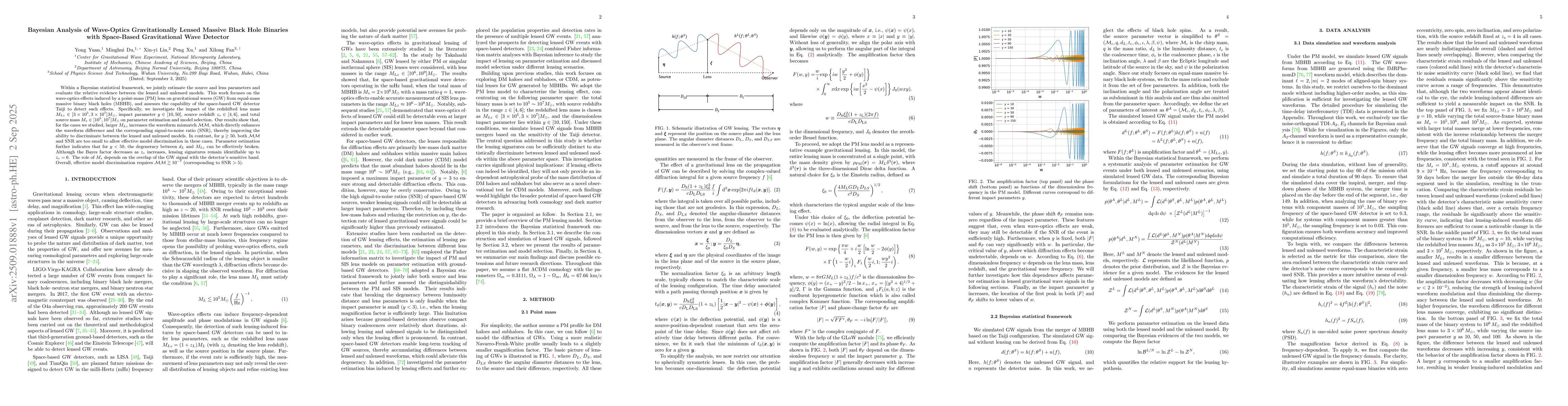 Thumbnail for Bayesian Analysis of Wave-Optics Gravitationally Lensed Massive Black
  Hole Binaries with Space-Based Gravitational Wave Detector