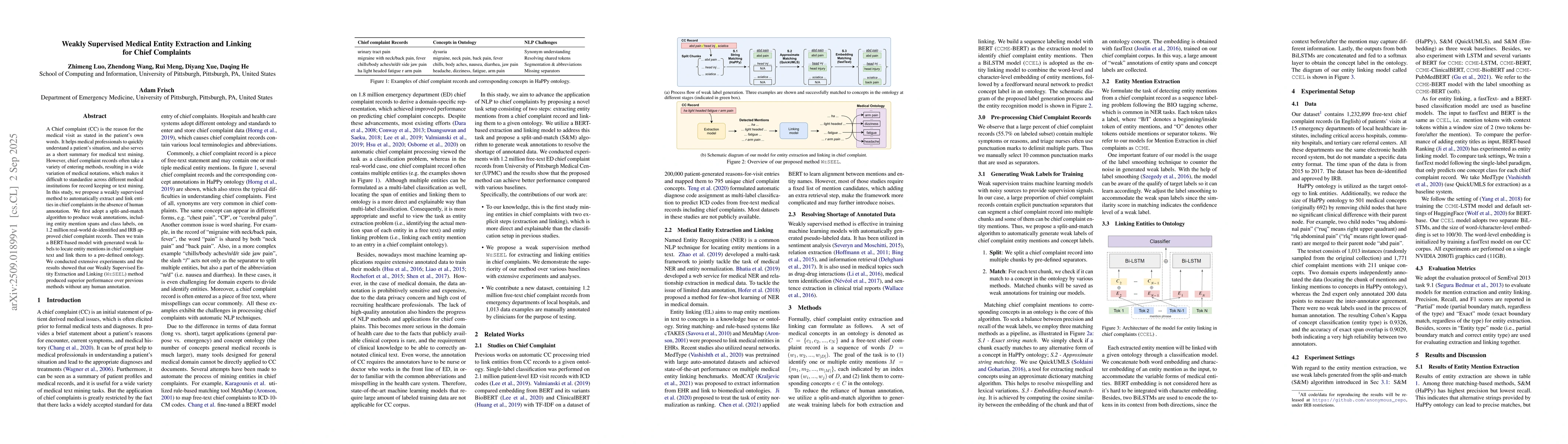 Thumbnail for Weakly Supervised Medical Entity Extraction and Linking for Chief
  Complaints