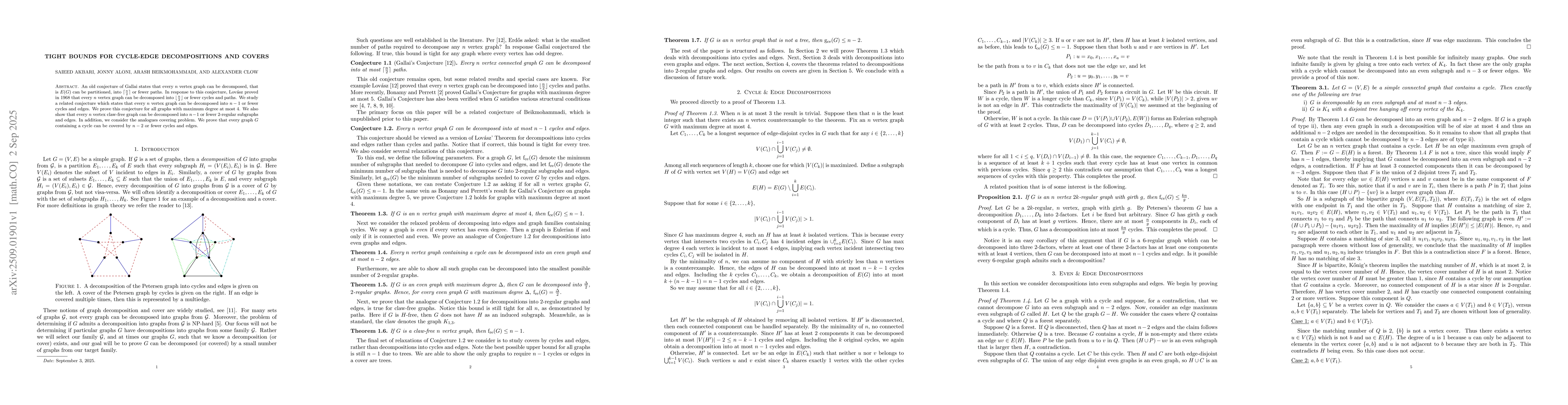 Thumbnail for Tight Bounds for Cycle-Edge Decompositions and Covers