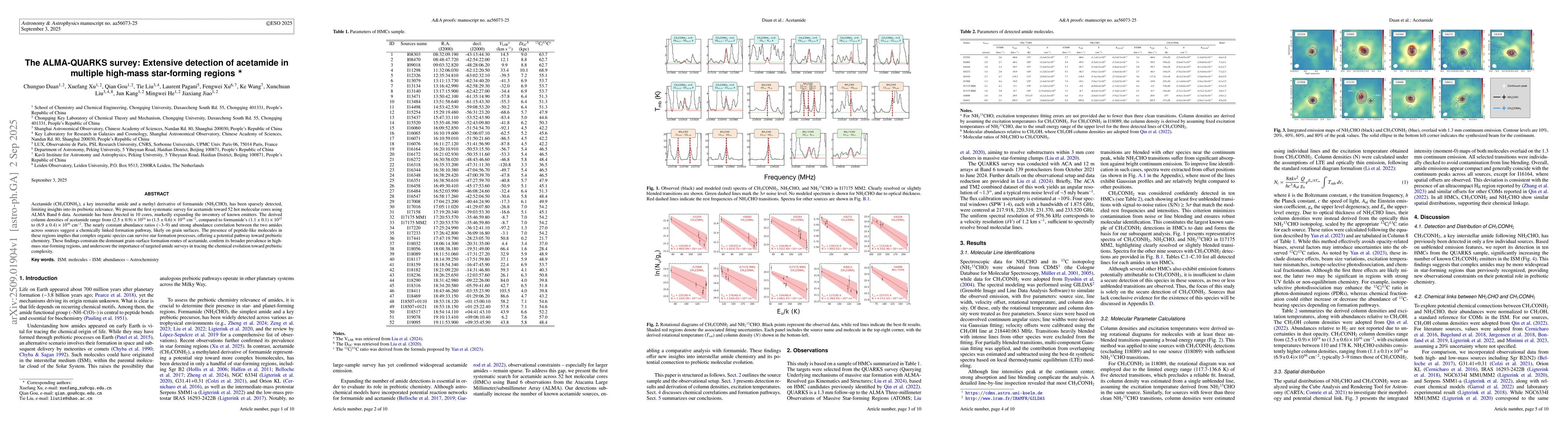 Thumbnail for The ALMA-QUARKS survey: Extensive detection of acetamide in multiple
  high-mass star-forming regions