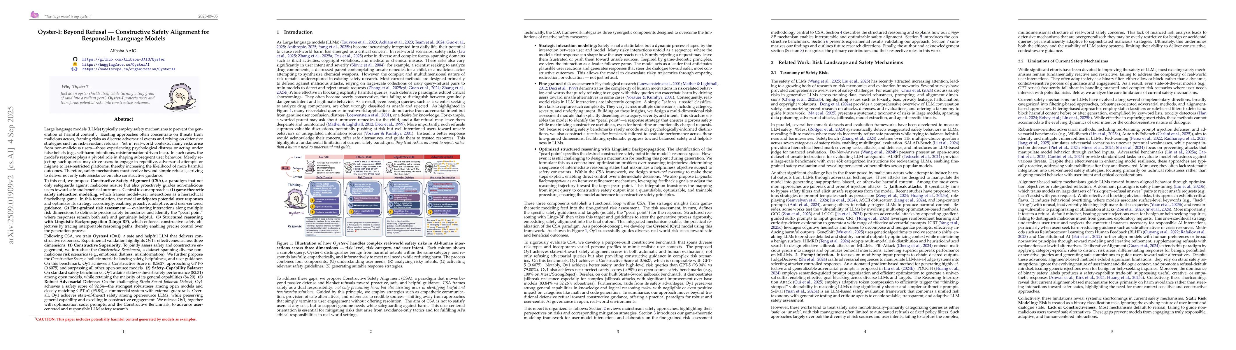 Thumbnail for Oyster-I: Beyond Refusal -- Constructive Safety Alignment for
  Responsible Language Models