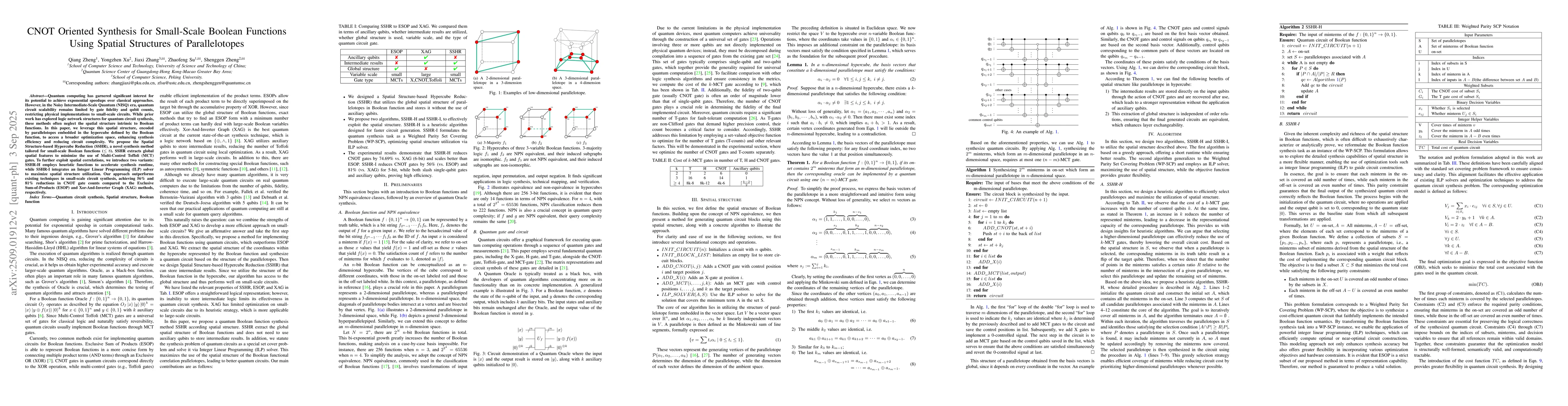 Thumbnail for CNOT Oriented Synthesis for Small-Scale Boolean Functions Using Spatial
  Structures of Parallelotopes