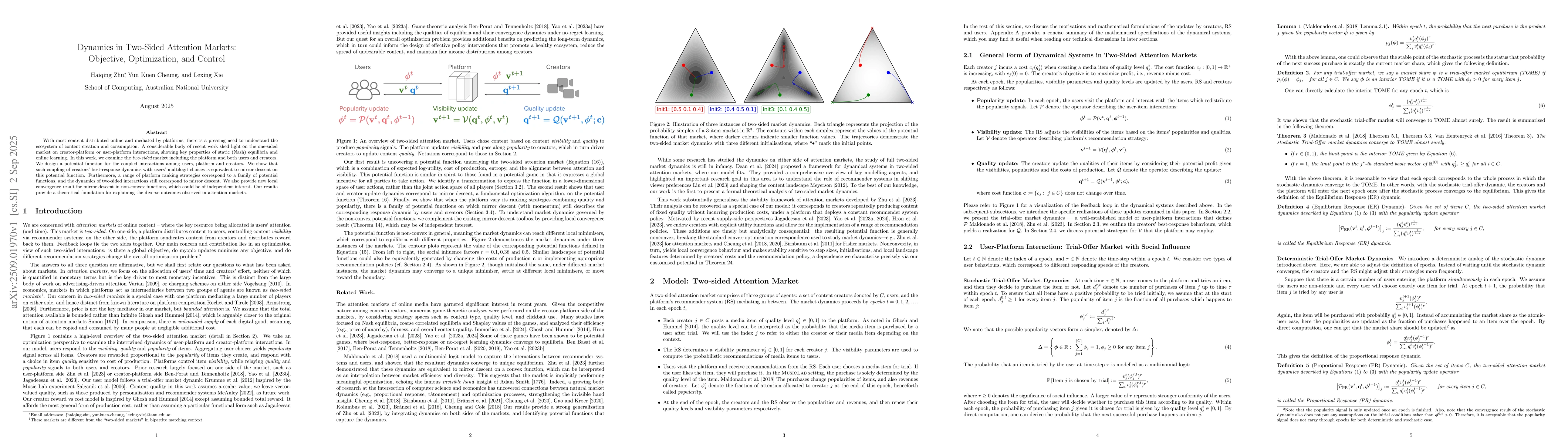 Thumbnail for Dynamics in Two-Sided Attention Markets: Objective, Optimization, and
  Control