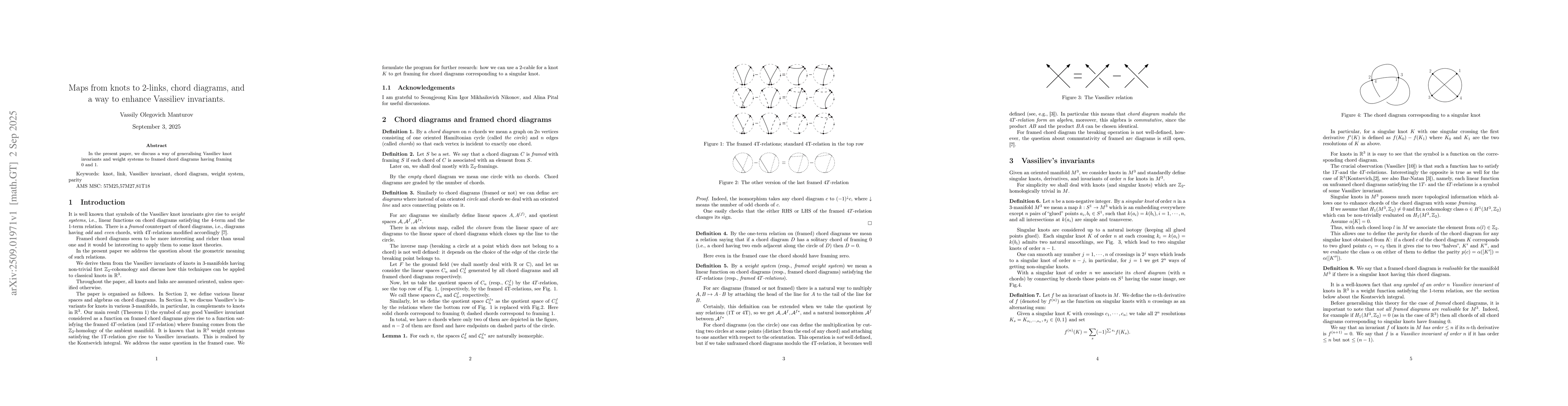 Thumbnail for Maps from knots to $2$-links, chord diagrams, and a way to enhance
  Vassiliev invariants