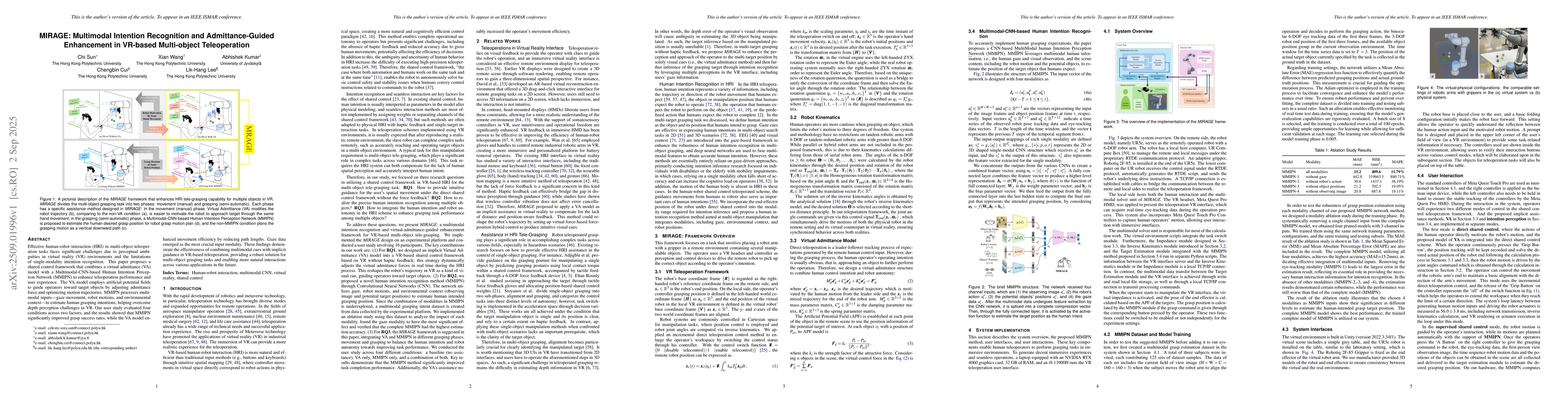 Thumbnail for MIRAGE: Multimodal Intention Recognition and Admittance-Guided
  Enhancement in VR-based Multi-object Teleoperation