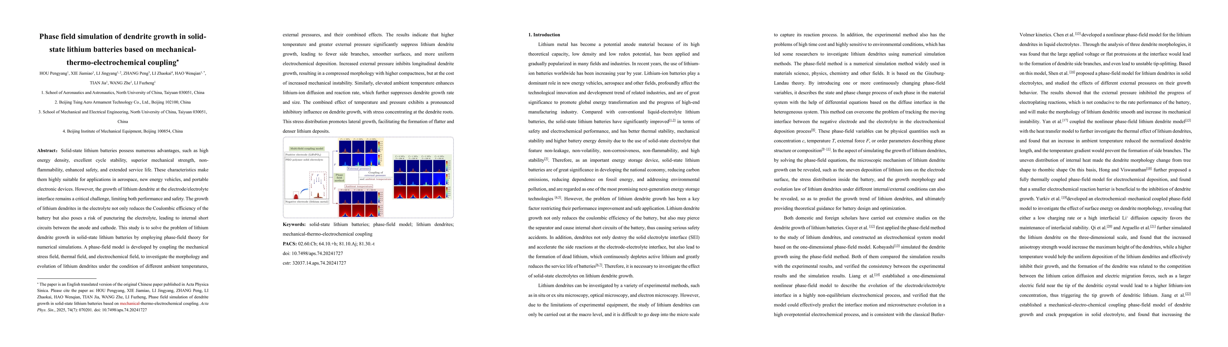 Thumbnail for Phase field simulation of dendrite growth in solid-state lithium
  batteries based on mechanical-thermo-electrochemical coupling