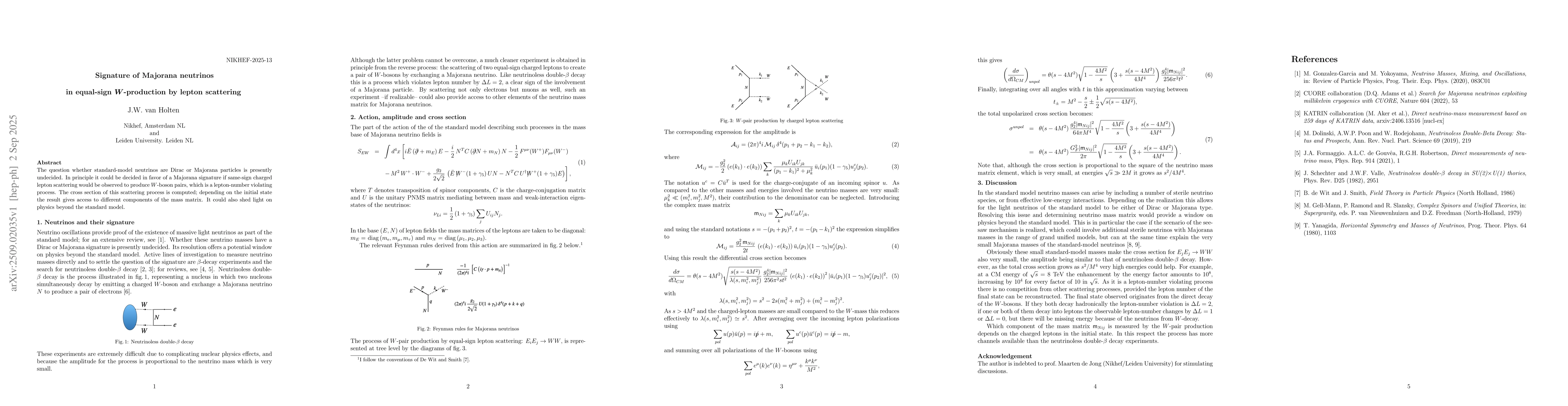 Thumbnail for Signature of Majorana neutrinos in equal-sign W-production by lepton
  scattering