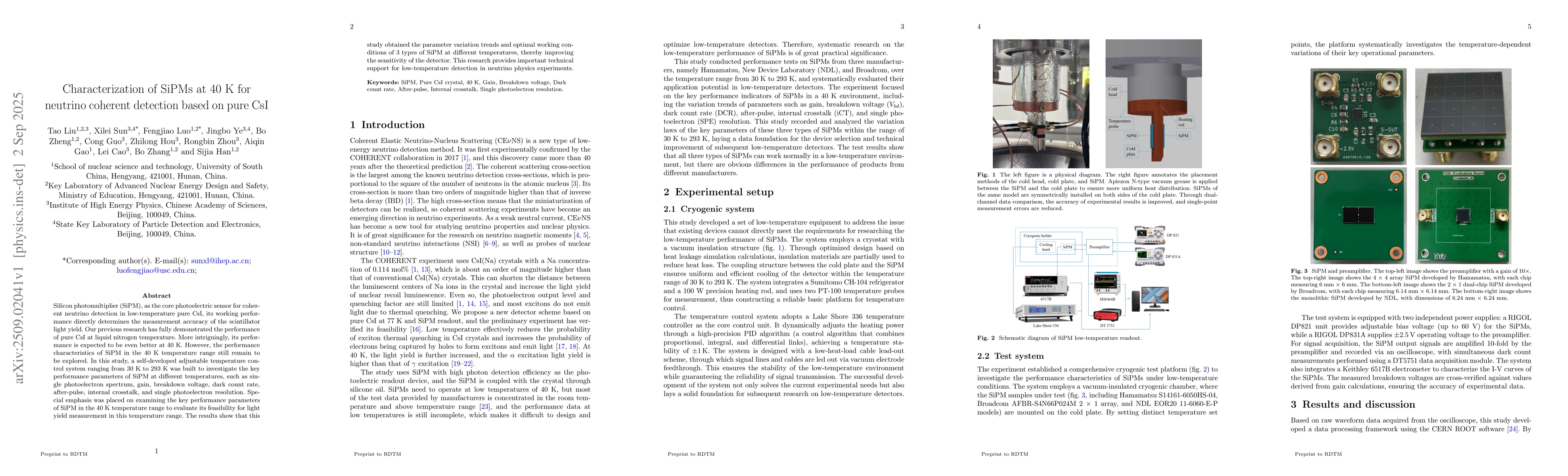 Thumbnail for Characterization of SiPMs at 40 K for neutrino coherent detection based
  on pure CsI