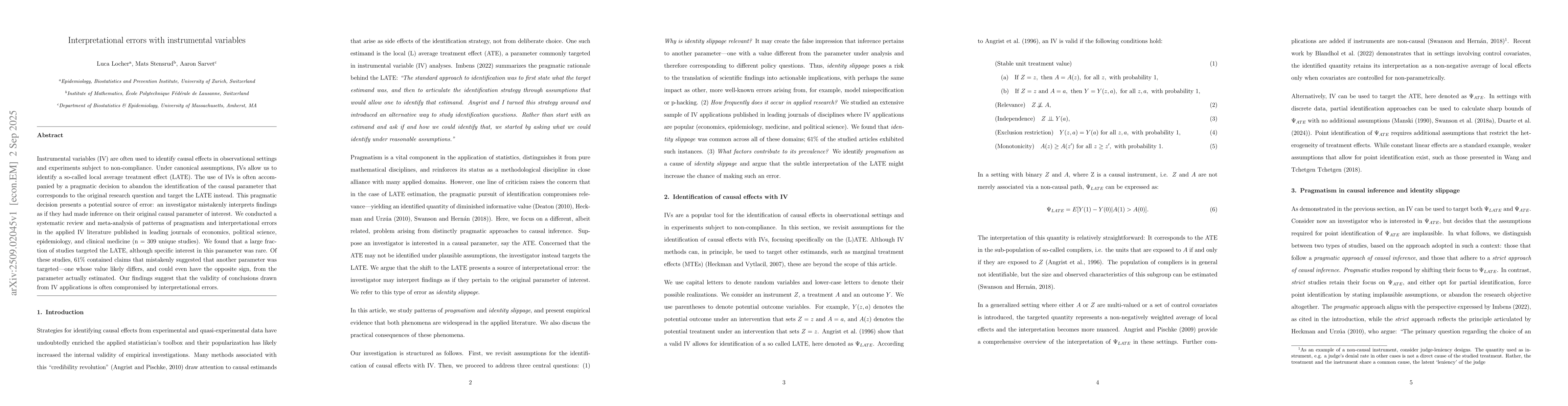 Thumbnail for Interpretational errors with instrumental variables