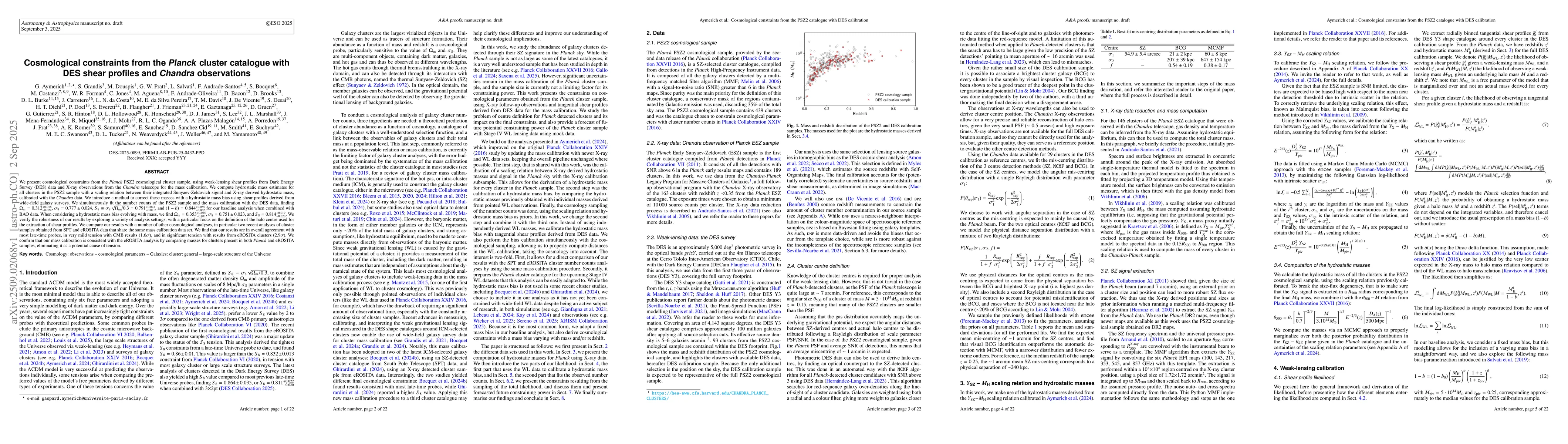 Thumbnail for Cosmological constraints from the Planck cluster catalogue with DES
  shear profiles and Chandra observations