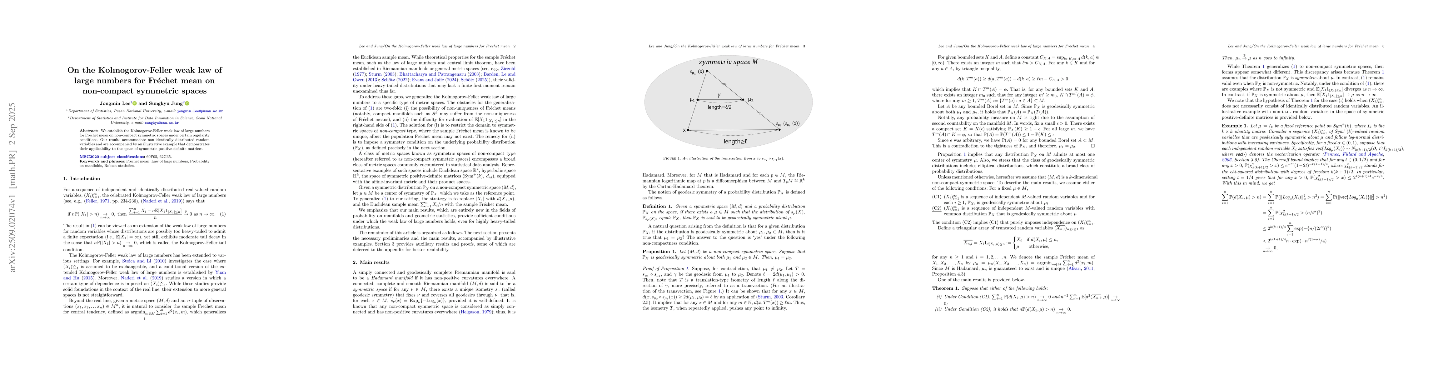 Thumbnail for On the Kolmogorov-Feller weak law of large numbers for Frechet mean on
  non-compact symmetric spaces
