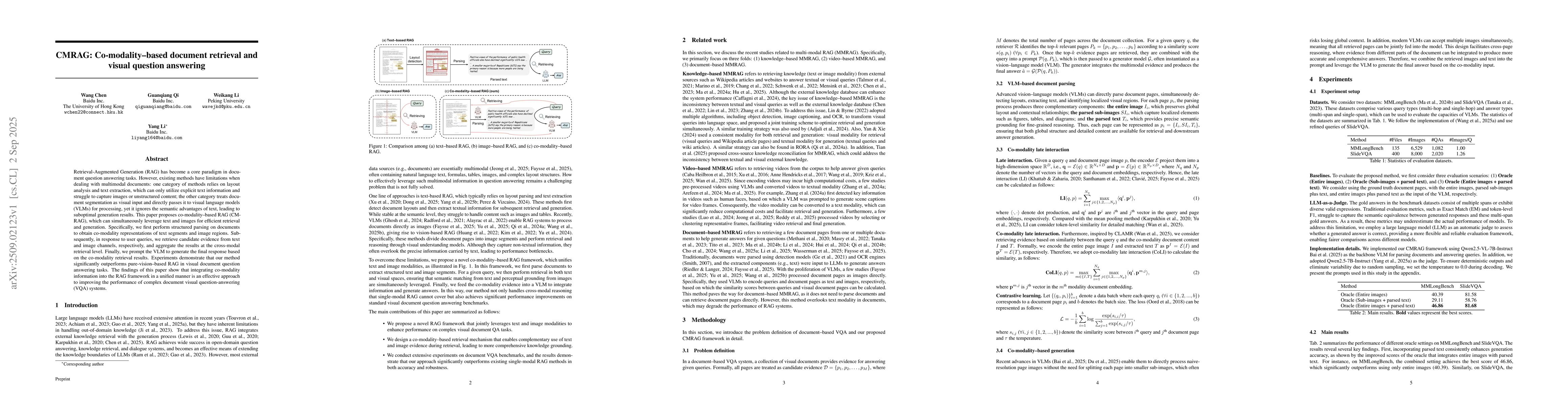 Thumbnail for CMRAG: Co-modality-based document retrieval and visual question
  answering