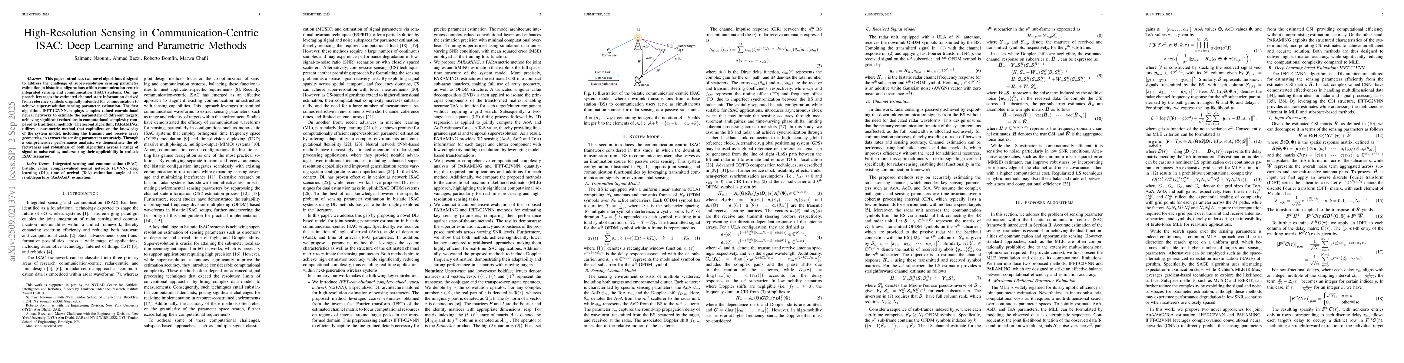 Thumbnail for High-Resolution Sensing in Communication-Centric ISAC: Deep Learning and
  Parametric Methods