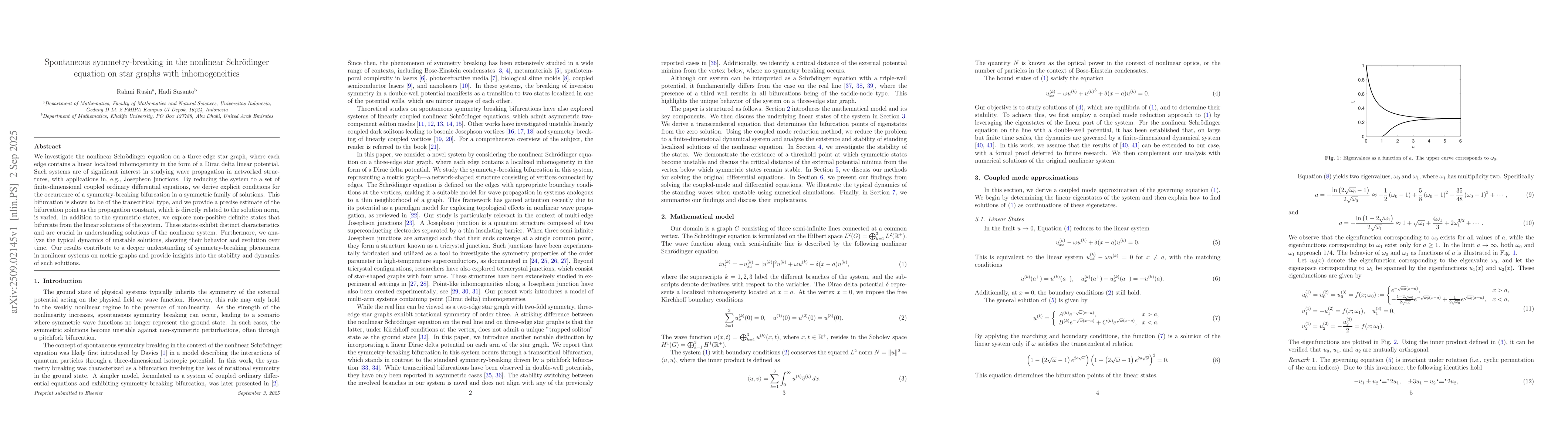 Thumbnail for Spontaneous symmetry-breaking in the nonlinear Schrödinger equation on
  star graphs with inhomogeneities