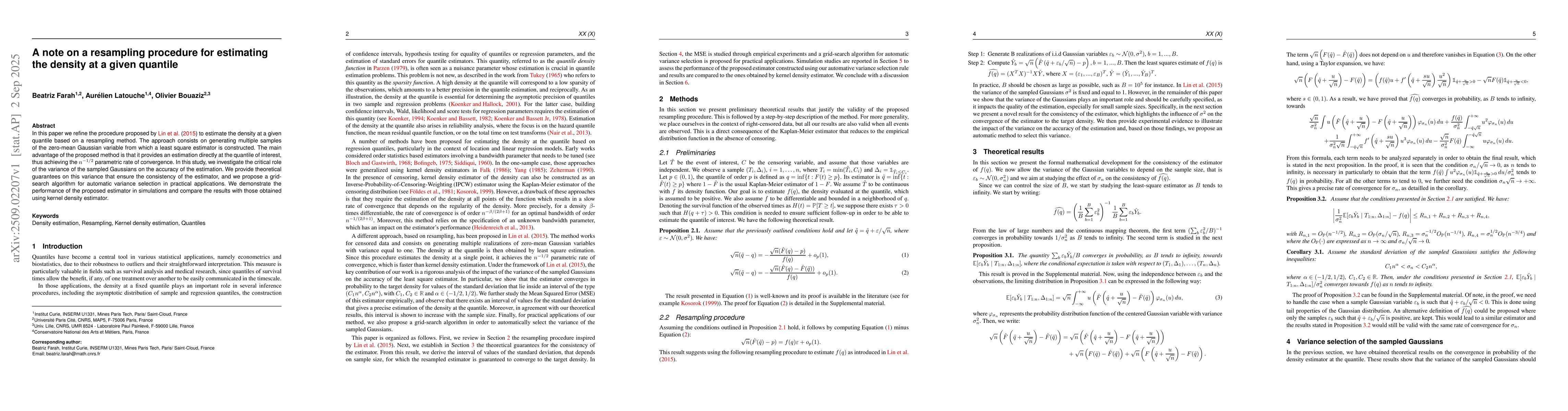 Thumbnail for A note on a resampling procedure for estimating the density at a given
  quantile