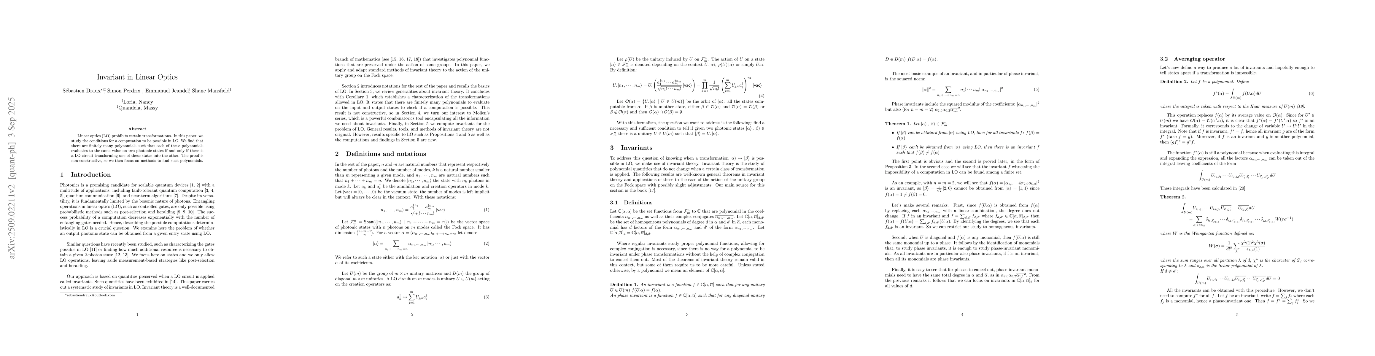 Thumbnail for Invariants in Linear Optics