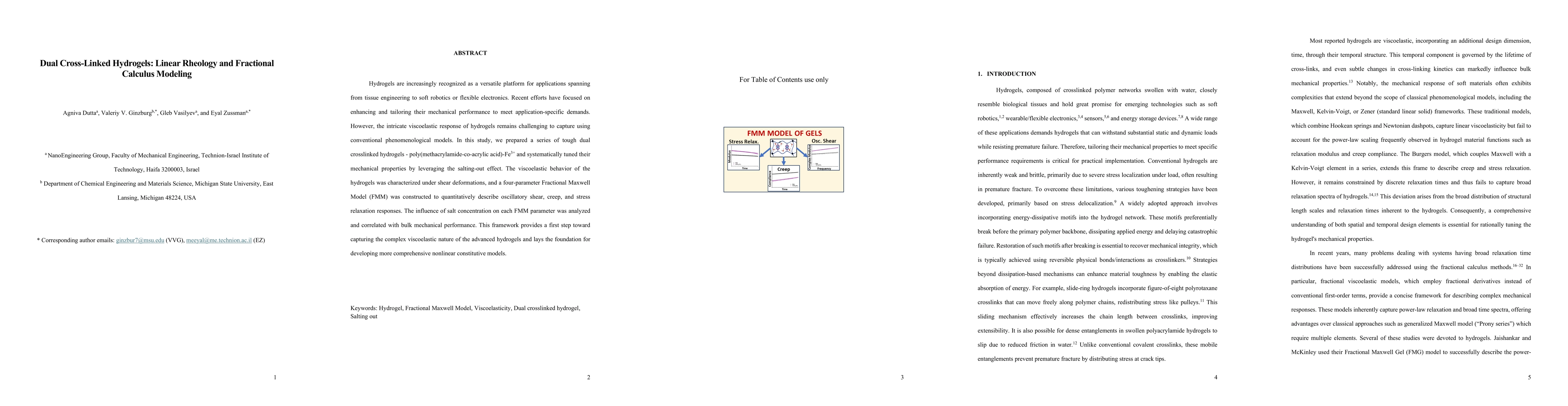 Thumbnail for Dual Cross-Linked Hydrogels: Linear Rheology and Fractional Calculus
  Modeling