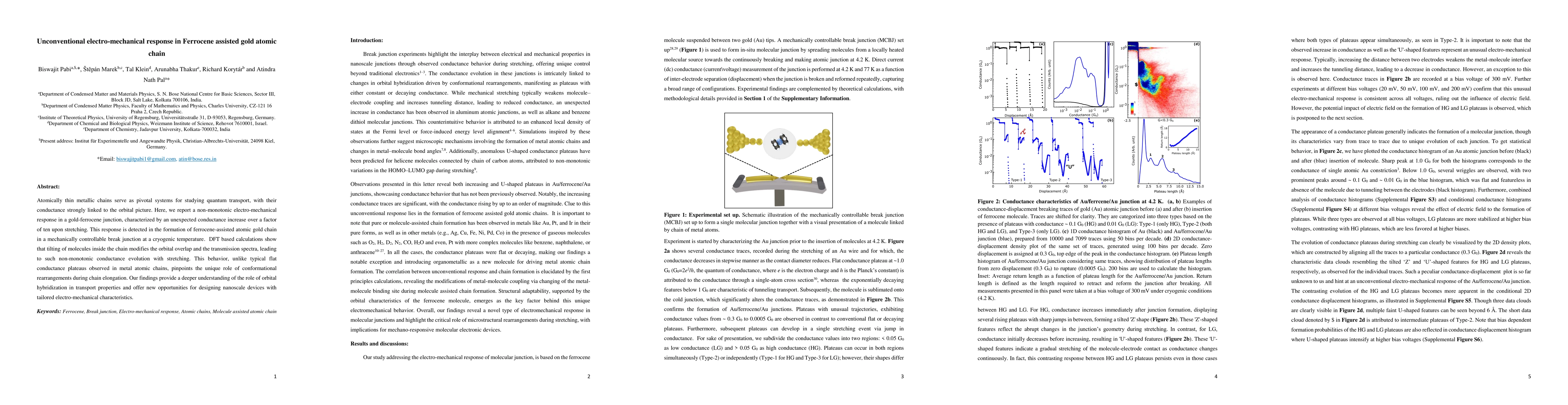 Thumbnail for Unconventional Electromechanical Response in Ferrocene Assisted Gold
  Atomic Chain