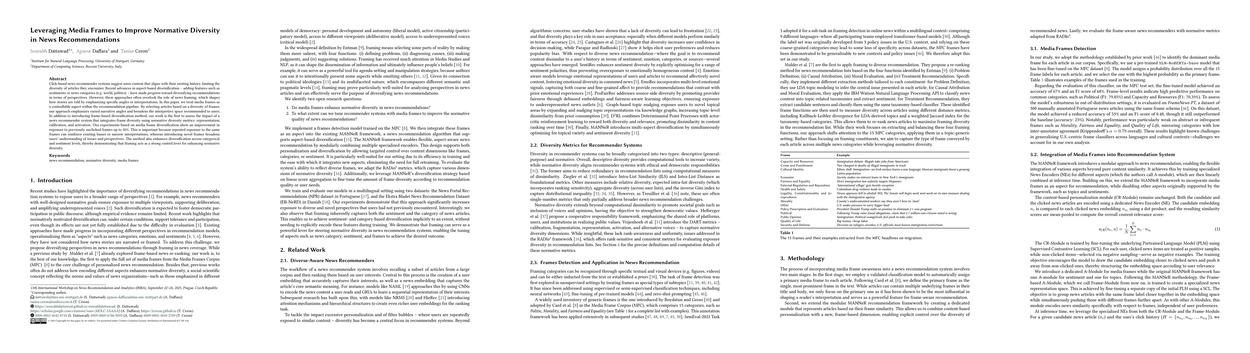 Thumbnail for Leveraging Media Frames to Improve Normative Diversity in News
  Recommendations