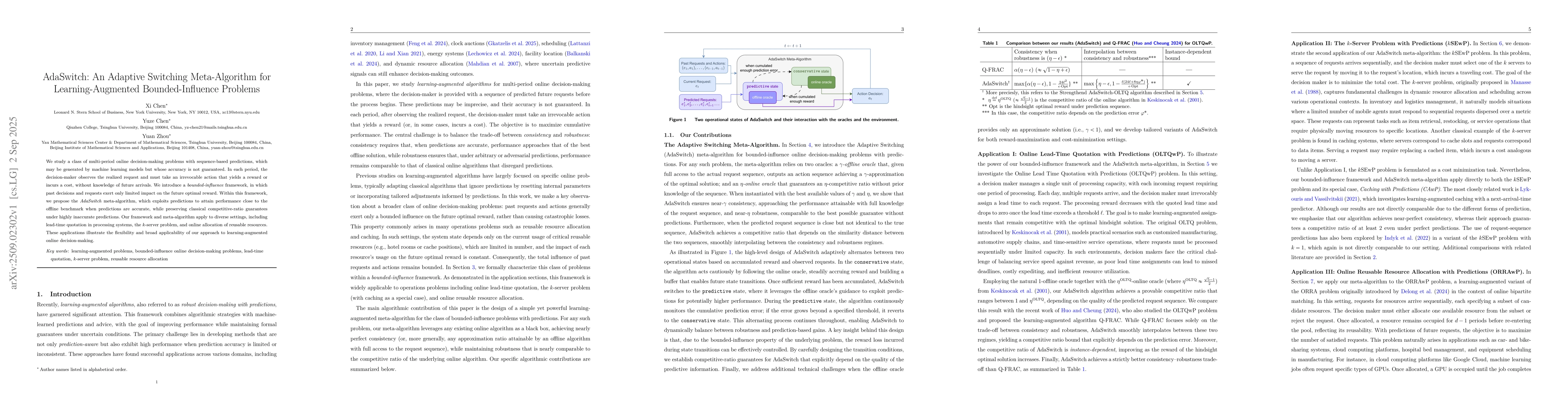Thumbnail for AdaSwitch: An Adaptive Switching Meta-Algorithm for Learning-Augmented
  Bounded-Influence Problems