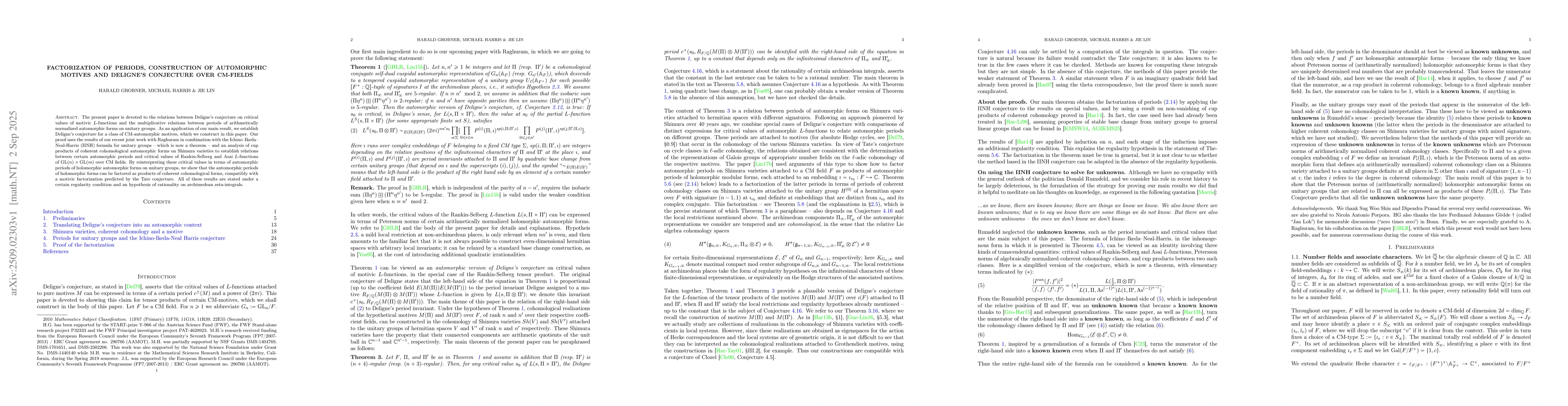 Thumbnail for Factorization of periods, construction of automorphic motives and
  Deligne's conjecture over CM-fields