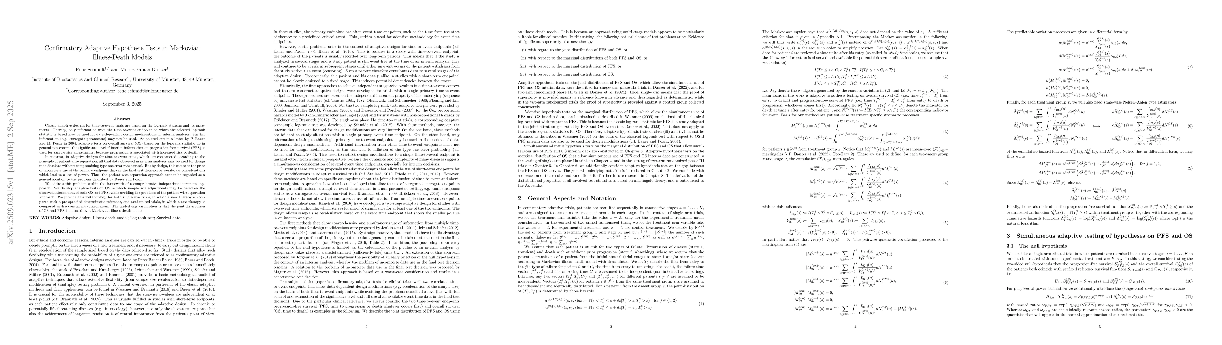 Thumbnail for Confirmatory Adaptive Hypothesis Tests in Markovian Illness-Death Models