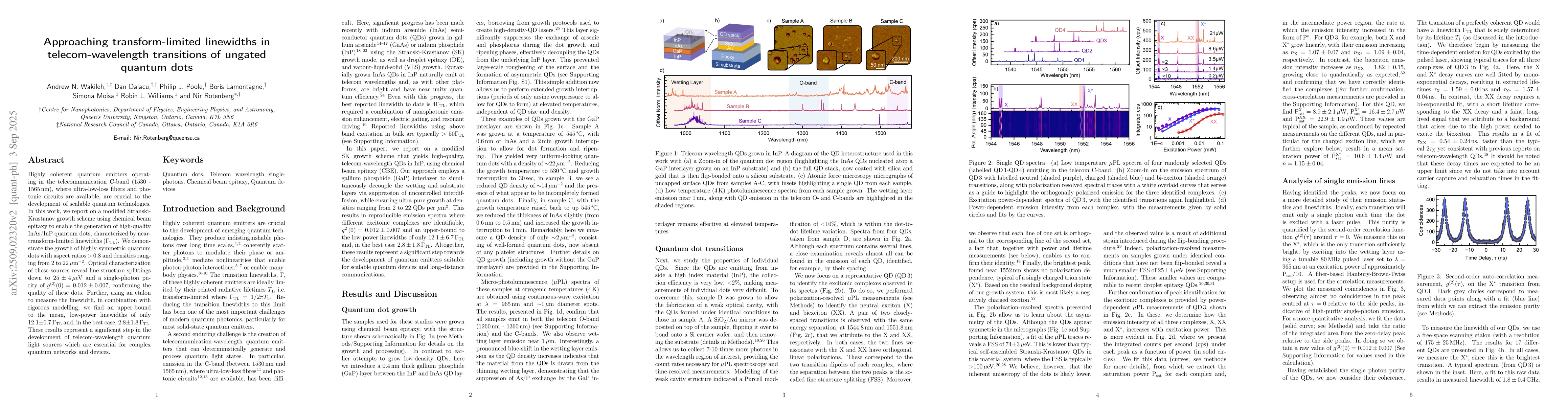 Thumbnail for Approaching transform-limited linewidths in telecom-wavelength
  transitions of ungated quantum dots