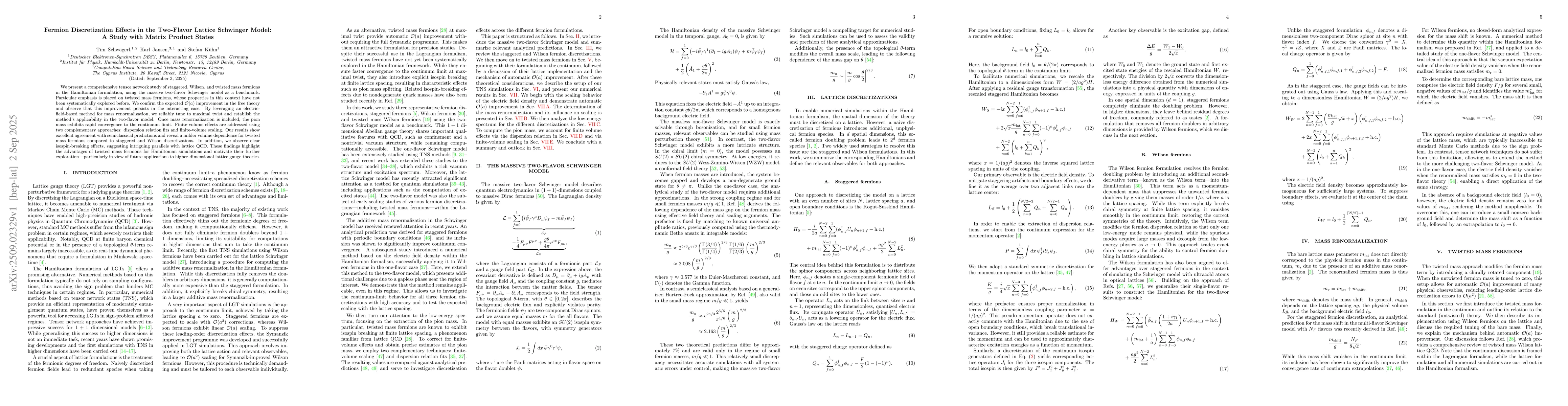 Thumbnail for Fermion Discretization Effects in the Two-Flavor Lattice Schwinger
  Model: A Study with Matrix Product States