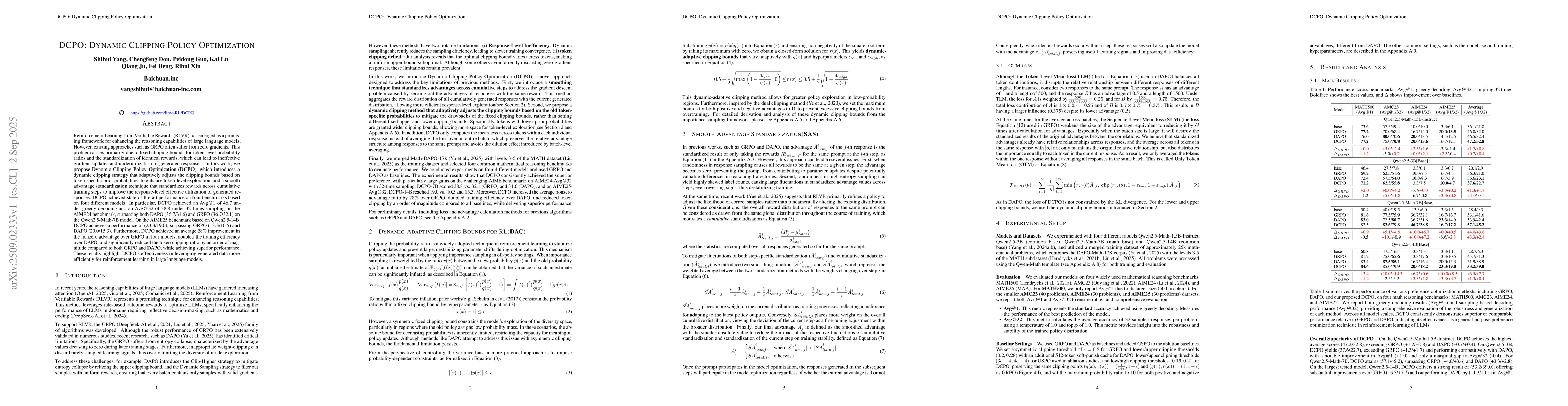 Thumbnail for DCPO: Dynamic Clipping Policy Optimization