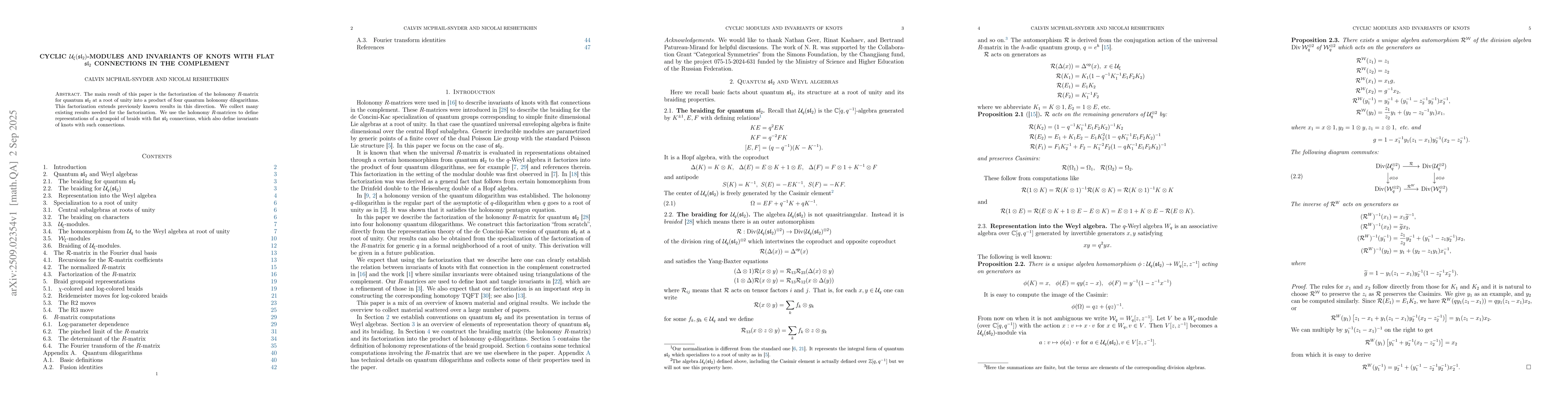 Thumbnail for Cyclic $\mathcal{U}_ξ(\mathfrak{sl}_2)$-modules and invariants of
  knots with flat $\mathfrak{sl}_2$ connections in the complement