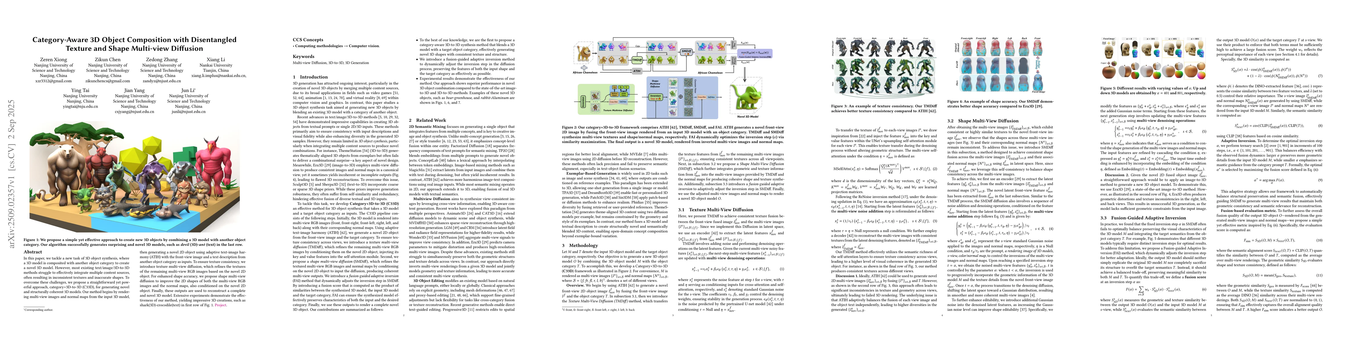 Thumbnail for Category-Aware 3D Object Composition with Disentangled Texture and Shape
  Multi-view Diffusion