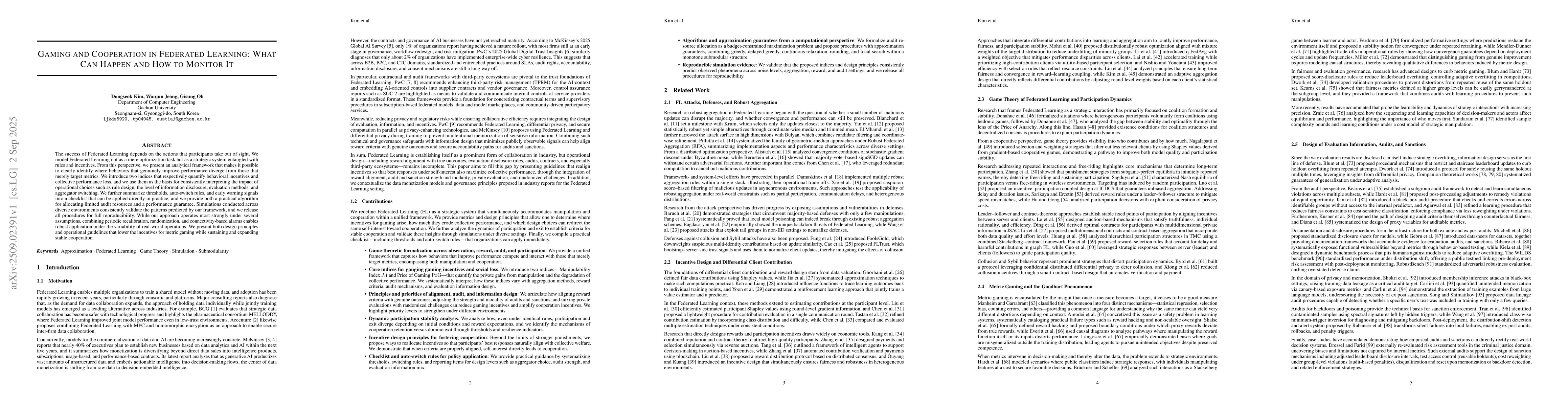 Thumbnail for Gaming and Cooperation in Federated Learning: What Can Happen and How to
  Monitor It